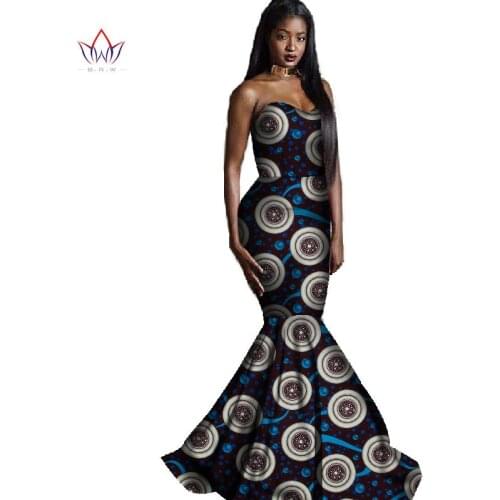 Bintarealwax Africa Style Clothing Vestidos Dress for Women Plus Size 6xl Bazin Riche Africa Wax Print Long Mermaid Dress WYD5