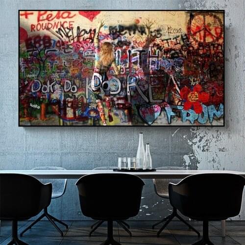 Pop Street Woman Abstract Graffiti Art Canvas Painting Wall Art Posters Print Wall Pictures for Living Room Home Cuadros Decor