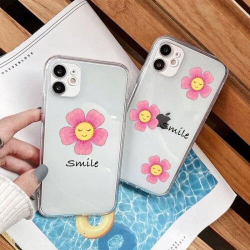 Transparent Smile Face Flower Phone Case For iPhone 11 12 Pro Max XR XS Max X 7 8 Plus SE 2020 Soft TPU Clear Shockproof Cover