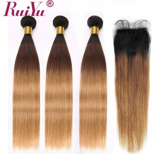 Ombre Bundles With Closure 1B/27 Blonde Ombre Straight Human Hair Bundles With Closure Non Remy Brazilian Hair Weave Bundles