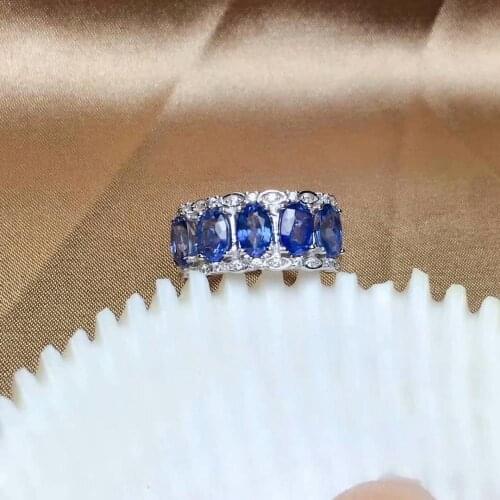 Shilovem 925 silver sterling real natural sapphire Rings fine Jewelry wedding bands new trendy gift open 4*6mm mj0406285agl