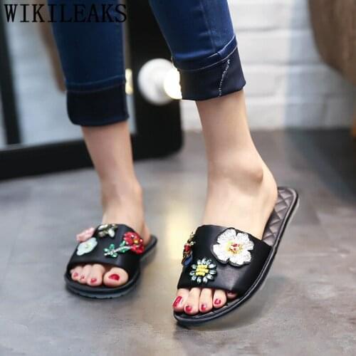 Flat rhinestone slippers women summer diamond slides womens slippers outdoor ladies shoes luxury slides designer slippers мюли