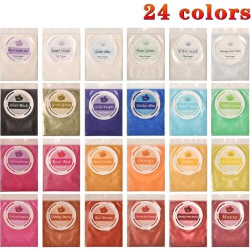 Mica Powder Dye Epoxy Resin 24 Powdered Pigments Set for Soap Bath Bombs Colorant Candle Making Kit for Slime Powder