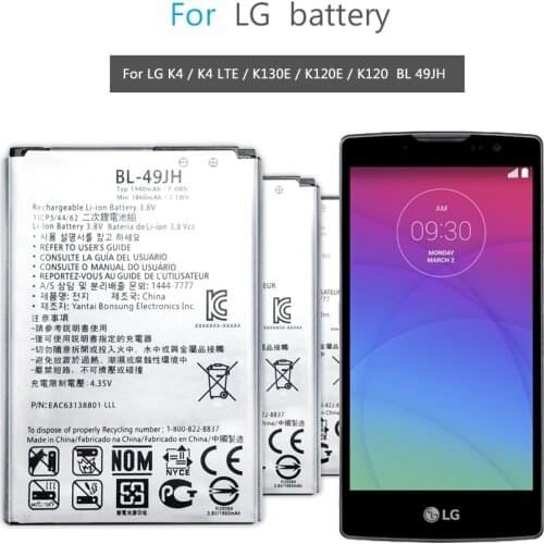 1940mAh BL-49JH Replacement Battery for LG K3 LS450 K4 K120 Spree K121 K130 k120e K130e BL49JH BL 49JH Batteries