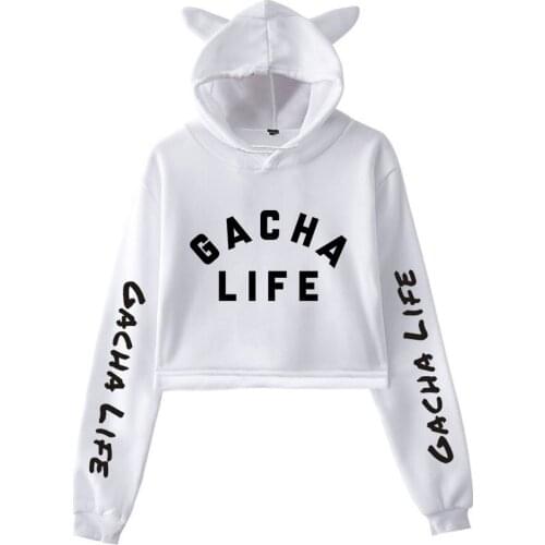 Hot Game Gacha Life Crop Cat Ear Hoodie Sweatshirts Women Girl Pullover Kawaii Harajuku Tracksuit Fashion Hight Quality Clothing