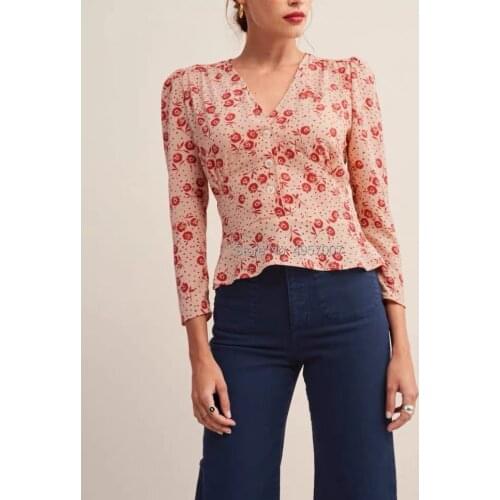 High Quality Viscose V Neck Women Light Purple/Pink/Dark Blue Blouse Top