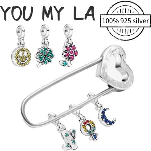 Original 100% 925 Sterling Silver Bead Charm Brooch Fit Pando Bracelets Love Travel Charms Women Bangle DIY Jewelry High Quality