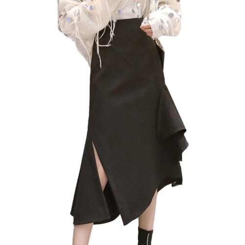 Ropa Mujer Vetement Femme 2021Spring New Irregular Ruffle Vestido Midi Moda Coreana Jupe Taille Haute Vintage Sukienka A233