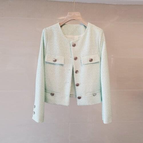 Spring Autumn Plaid Tweed Jackets Women Luxury Single Breasted Elegant Office Lady Woolen Coats Casual Vintage Outwear C118