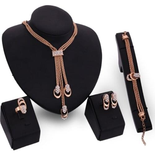 Women Bridal Crystal African Beads Jewelry Sets For Wedding Party Dress Accessories Set Earrings Chocker Necklace Bracelet Rings