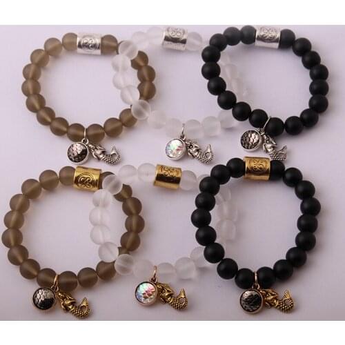 2017 New Design Fashion Bracelets Made 10mm Frosted Glass Fish Scales Mermaid Bracelet