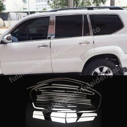 24pcs For Toyota Prado Fj120 2003-2009 stainless steel Door Window Pillar Sill Trim decor Cover trim Car Accessories