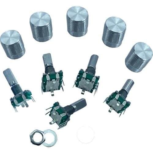 5pcs/EC11360 degree rotary encoder button 5-pin long handle 20MM, with built-in button switch, with rotating cap