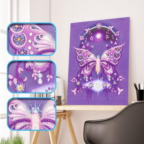 5D Special Shaped Diamond Embroidery DIY Shiny Diamond Purple Dreamcatcher Flower Butterflies Diamond Paintings Cross Stitch