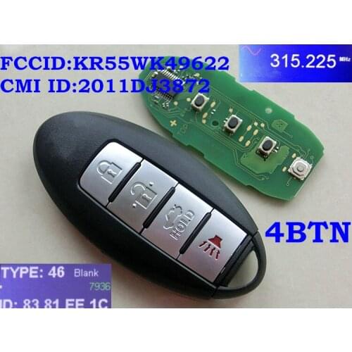 RMLKS 2006-2014 Car Remote Smart Key Fit For Nissan ALTIMA MAXIMA Murano Versa Teana Sentra FCC ID KR55WK49622 CMI ID 2011DJ3872
