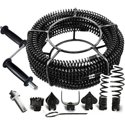 12M Household Drain Pipe Dredger Sewer Dredging Machine Extension Spring Set Compression Spring With Crank For 40-100MM Pipe