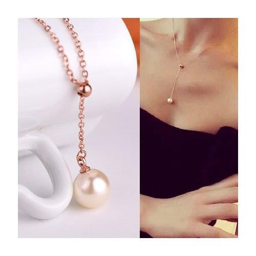 YUN RUO Elegant Adjustable Pearl Pendant Necklace Woman Gift Jewelry Titanium Gold Color 2017 New Arrival Free Shipping Not Fade