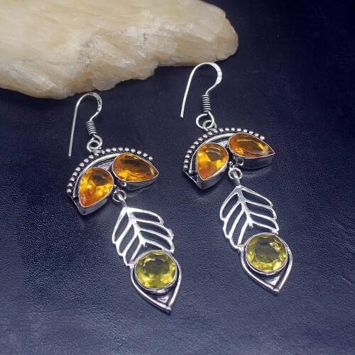 Gemstonefactory Big Promotion 925 Silver Yellow Citrine Honey Topaz Women Ladies Gifts Dangle Drop Earrings 20212058