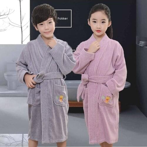 Child Bathrobe Kids Girls Cotton Winter Thicken Long Bathrobes Kimono Robe Pajamas Robe for Children Boys Cartoon Bath Robes
