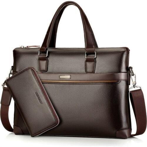 HANSOMFY Business Men Briefcase Bag Pu Leather Shoulder Bag Men Laptop Bags Office Large Capacity Man Briefcase Purse X2-27