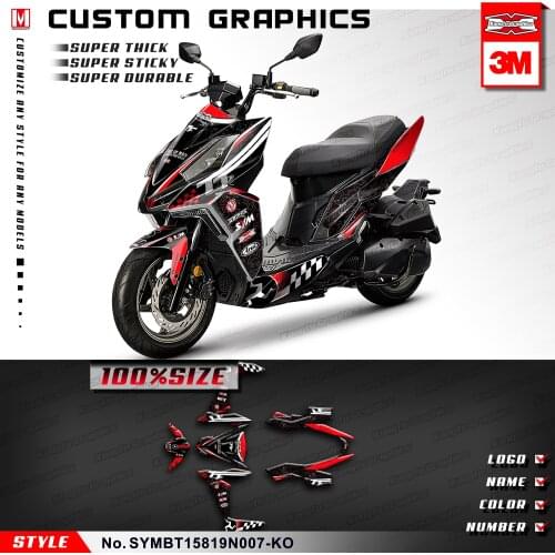 KUNGFU GRAPHICS Personalized Vinyl Decals Scooter Bike Stickers Kit for SYM DRG BT 158 2019 2020, Black Red