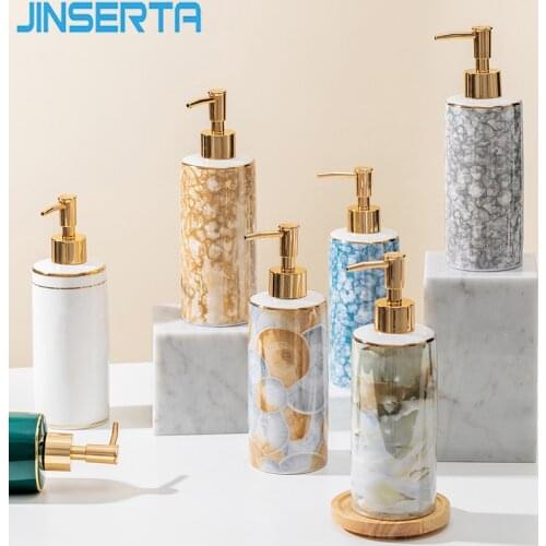 JINSERTA Ceramic Marbled Soap Dispenser Press Sub-Bottle Luxury Home Hotel Bathroom Hand Sanitizer Shampoo Body Wash Bottle