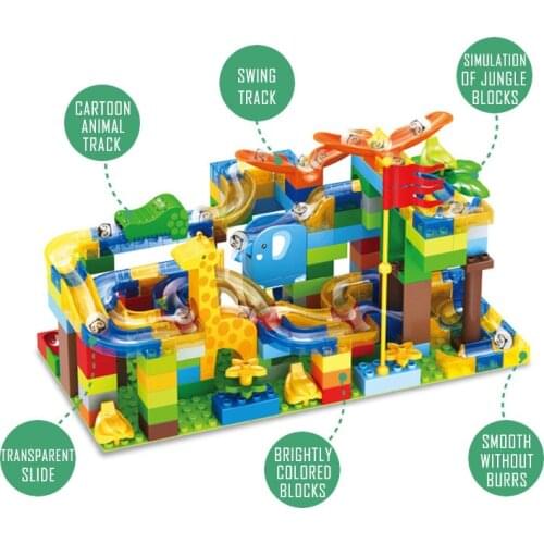 Blocks Marble Race Run Maze Ball Track Building Blocks Animal Jungle Funnel Slide Big Brick Children Toys
