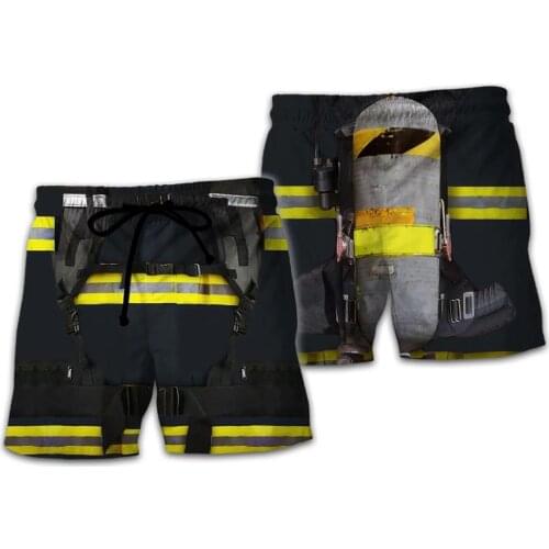Cosplay Firefighting Summer Men Board Shorts 3D Printed Fashion Mens Firemen Shorts Boys Black Trousers Plus Size 5XL Quick Dry