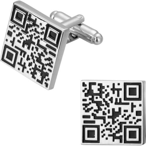 Fashion brand gold Cufflinks laser metal gold square two-dimensional code Cufflinks man jewelry wedding dress shirt cuff links