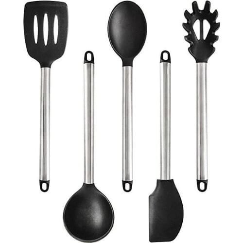 5/6/8pcs Black Kitchen Tools,silicone Cooking Utensils,utensils Set W,silicone Spoon,food Clip,kitchen Bucket,silicone Spatula
