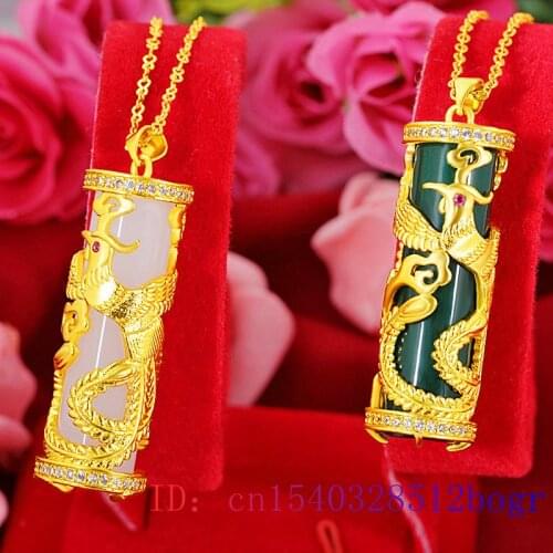 Jade Phoenix Pendant Charm Jewelry Fashion Necklace Gifts Zircon Chalcedony Chinese Women Amulet Crystal Natural 925 Silver