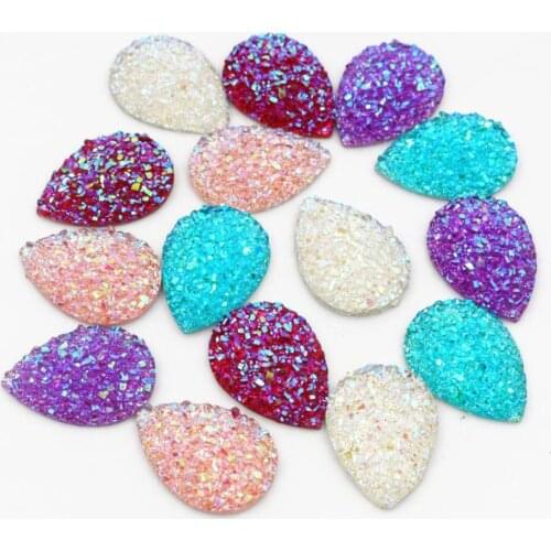 New Fashion 10pcs 18x25mm Drop Style Mix Colors Natural stone types Flat Back Resin Cabochons Cameo