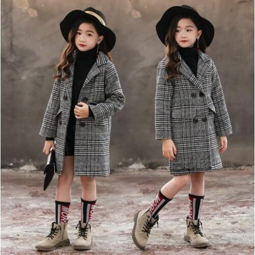 New 2019 Children Coats Outerwear Spring Autumn Girls Gray Lattice Jackets Woolen Kids Winter Clothes Fashion Boys Windbreaker