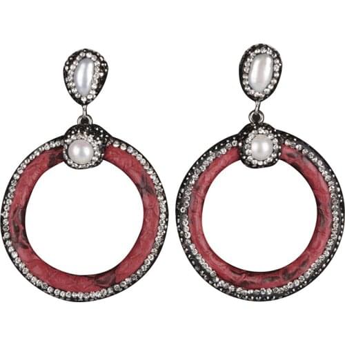 New Arrival Genuine Snake Leather Pearl Rhinestone Paved 10 Colors Charm Dangle Earrings for Women Top Quality Statement Jewelry