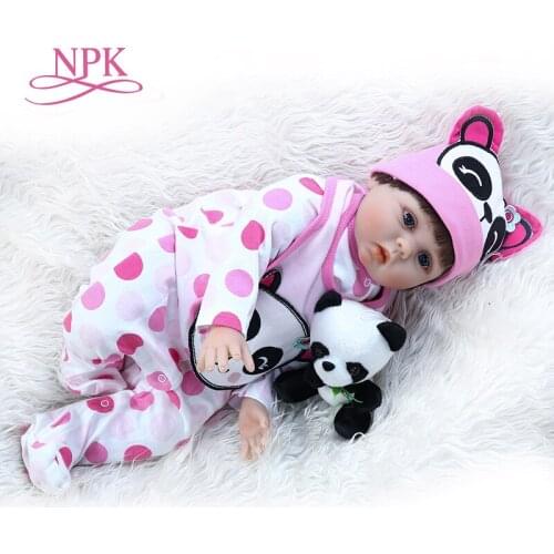 55CM realistic reborn baby doll handrooted hair soft weighted body newborn baby in panda dress set