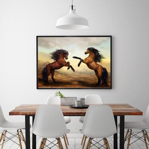 Two Male Horse Tighing Canvas Print Painting Wall Art Picture Poster For Living Room Home Decoration Frame Not Include LZ670