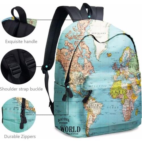 2pcs World Map Printing Backpack Laptop Daypack Bookbag with Pencil Case Set 63HC