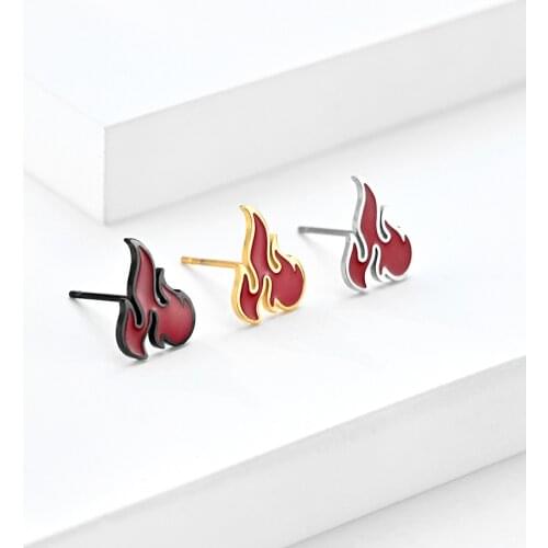 Chinese Style Torch Flame Stud Earrings Stainless Steel Earring for Men Boy Hip-Hop Punk Male Jewelry