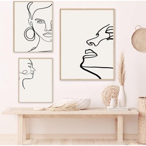 Nordic Minimalist Abstract Picture Home Decor Canvas Painting Wall Art Face Line Drawing Posters Prints for Living Room