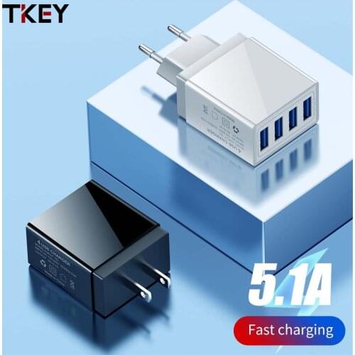 TKEY 4 Port USB Travel Universal Plug 5V Wall Charger Mobile Phone Adapter Charging Head Compatible Smart Phone Digital Product