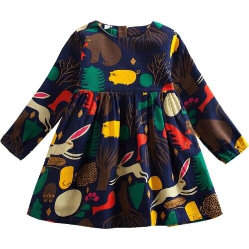 Spring and Autumn New Forest Small Animal Cotton and Maternity Girls Long Sleeve Dress