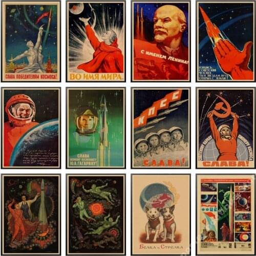 Vintage Russian Propaganda Poster The Space Race Retro USSR CCCP Posters and Prints Kraft Paper Wall Art Home Room Decor