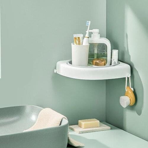 Rotating Bathroom Rack Wall Hanging Punch Free Vanity Toiletries Storage Hair Dryer Rack Corner Shelf ALI88
