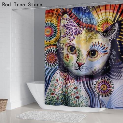 Cute Pets Cat Pattern 3D Print Shower Curtain Custom Shower Screen Bathroom Covers Waterproof Cloth with 12pcs Hooks Fast Ship
