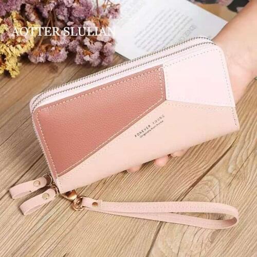 2021 Women Long Wallet Color Matching Zipper Tassel Female Money ID Credit Card Holder Bag Pink Purse Ornaments Coins Phone Bags