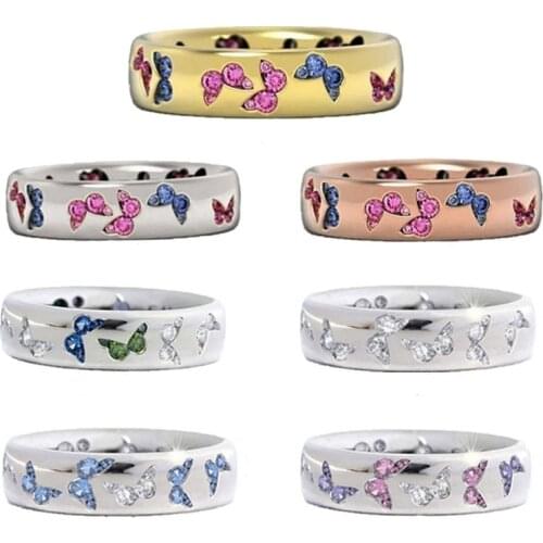 Modyle Femme Colorful Zircon Butterfly Ring Elegant Engagement Rings For Women Wedding Band Finger Ring Jewelry Gift