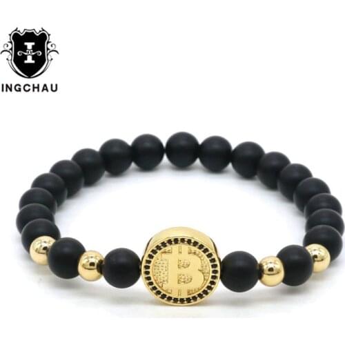2018 Fashion Bitcoin Bracelet For Men Black Matte Stone Beaded Luxury Bracelet Men Best Friends Gift Pulseira Masculina BT-10