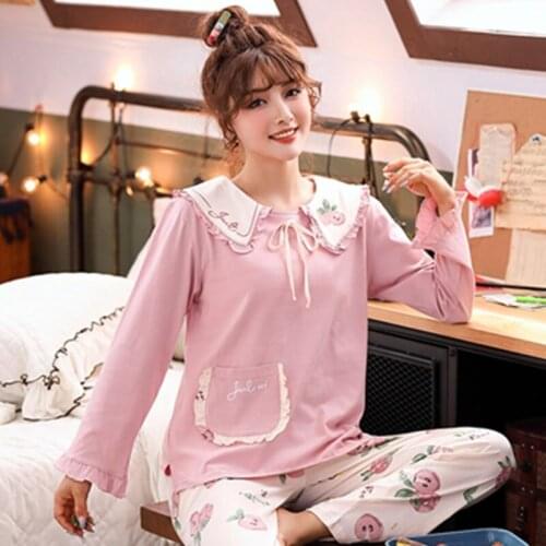 2020 Autumn Sweet princess Long Sleeve 100% Cotton Pajama Sets for Women Print Sleepwear Suit Homewear Pijama Mujer Home Clothes