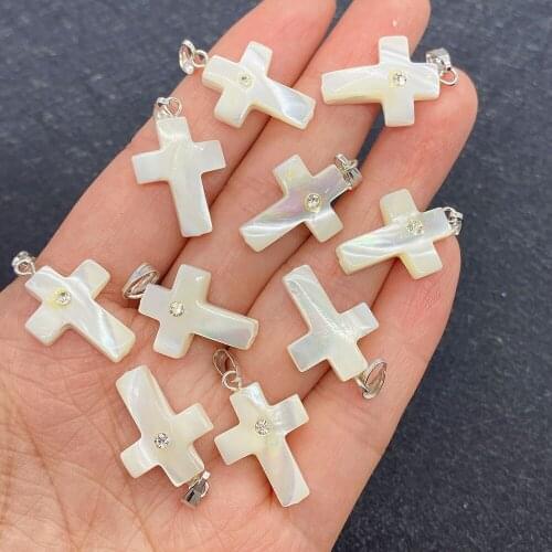 5 Pcs In A Pack Wholesale Multicolor Cross Shape Pendant Natural Shells for Jewelry Making DIY Handmade Accessories Bead Fashion