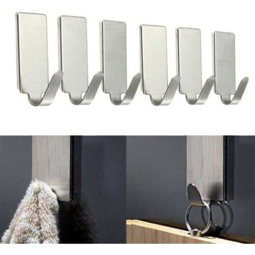 8pcs Hooks Self Adhesive Stainless Steel Towel Hooks Home Kitchen Wall Door Hanger Hooks Holder Strong Adhesive Hook Bathroom